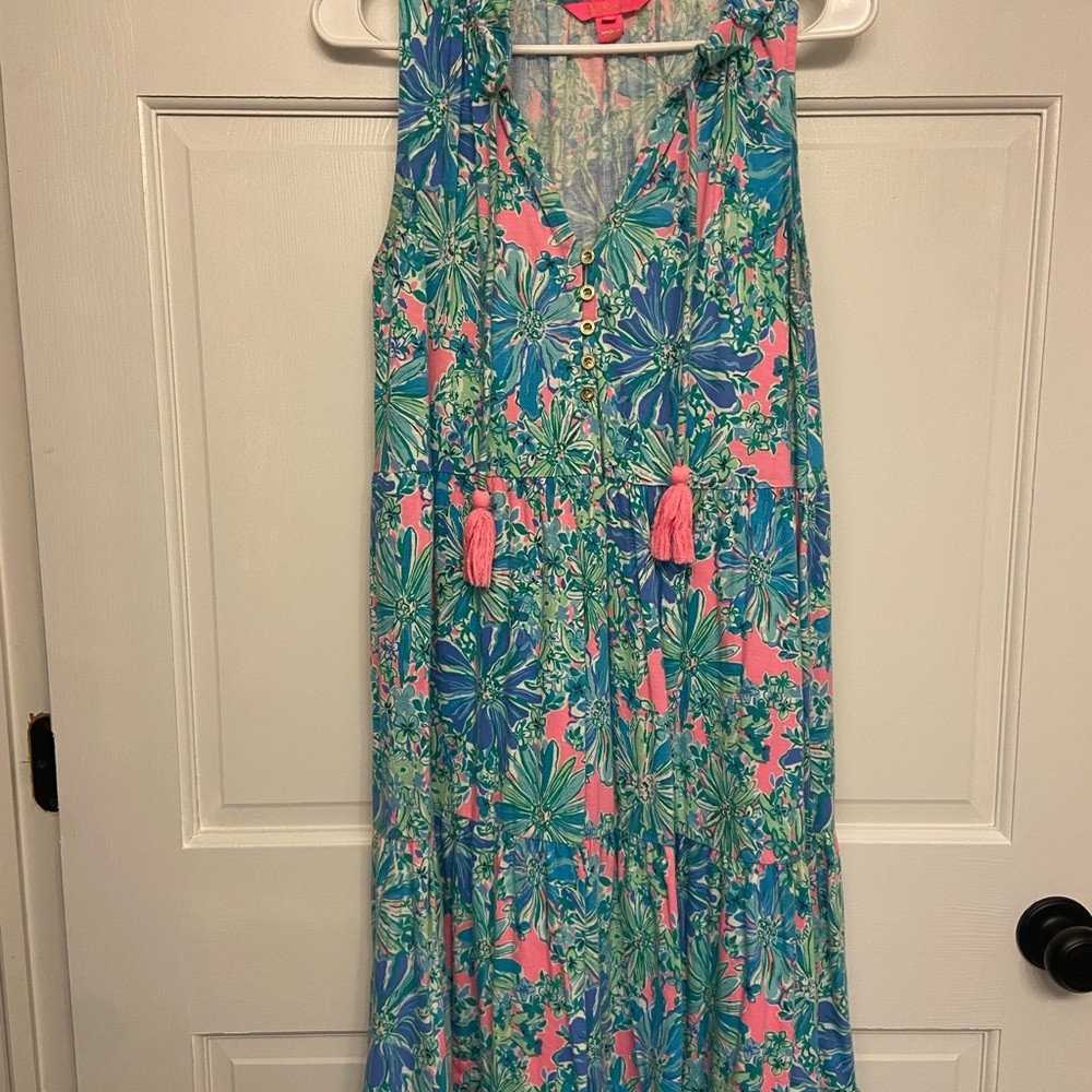 Lilly Pulitzer Pink, Blue & Green Floral Sleeveless Dress